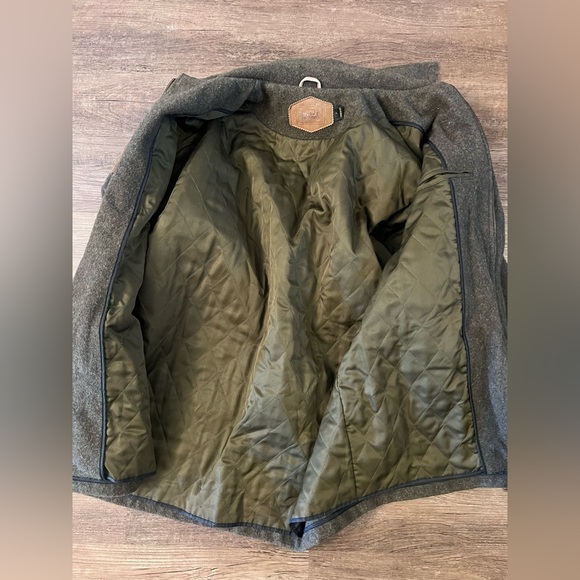 VTG WOOLRICH Size L Wool/Leather Mens Olive Field Jacket Coat Made in USA G10 - Picture 3 of 12